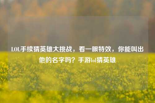 LOL手续猜英雄大挑战，看一眼特效，你能叫出他的名字吗？手游lol猜英雄