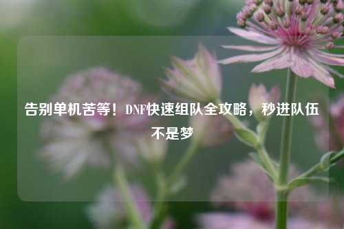 告别单机苦等！DNF快速组队全攻略，秒进队伍不是梦