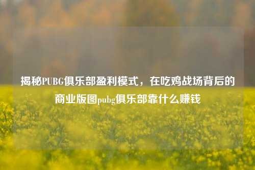 揭秘PUBG俱乐部盈利模式，在吃鸡战场背后的商业版图pubg俱乐部靠什么赚钱