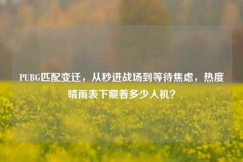 PUBG匹配变迁,从秒进战场到等待焦虑,热度晴雨表下藏着多少人机?