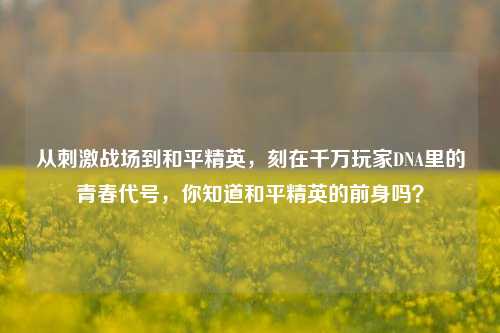 从刺激战场到和平精英,刻在千万玩家DNA里的青春代号,你知道和平精英的前身吗?