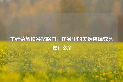 王者荣耀峡谷岔路口，任务里的关键抉择究竟是什么？