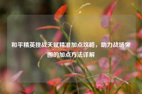 和平精英挑战天赋精准加点攻略，助力战场突围的加点方法详解